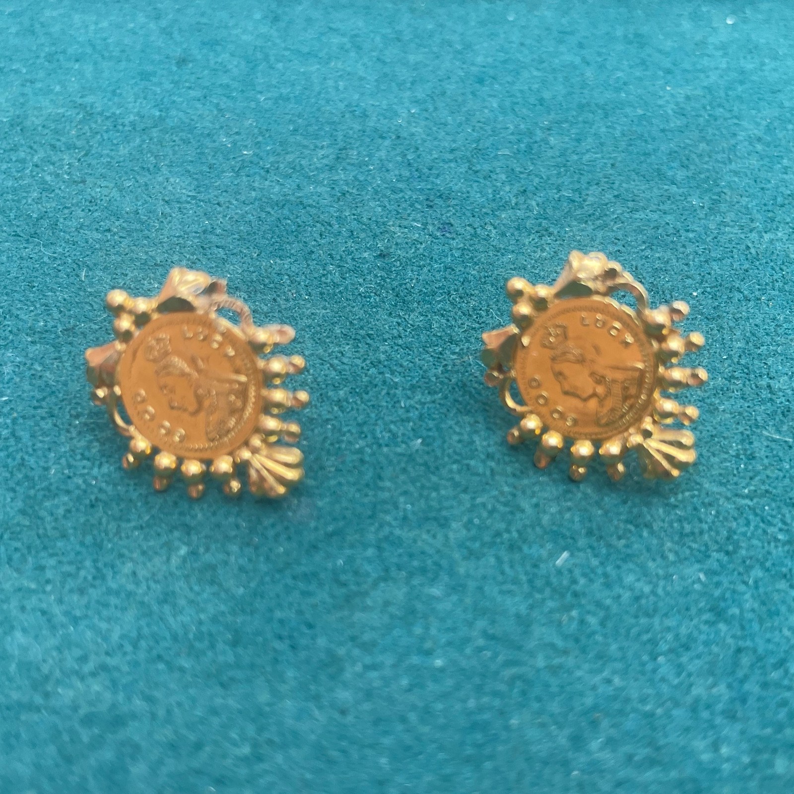 Sunburst Disc Stud Earrings - Pair
